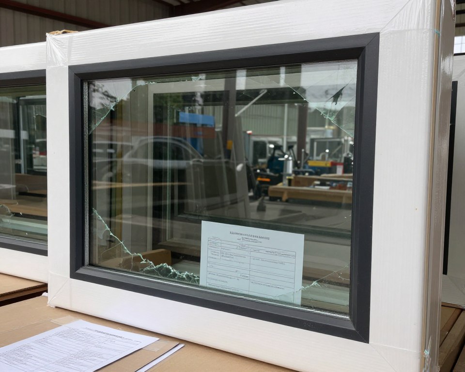 Beschädigtes Fenster in Transportverpackung