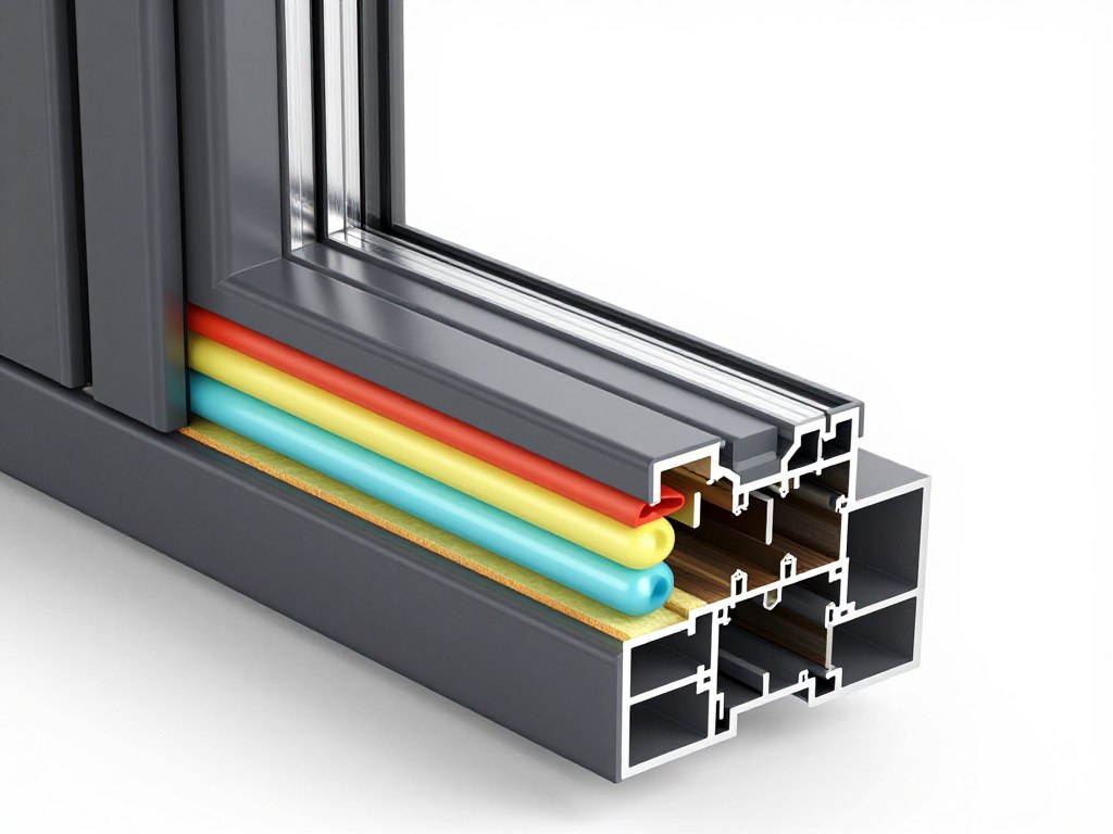 Energieeffiziente Dreifachverglasung im Querschnitt mit Wärmedämmschichten